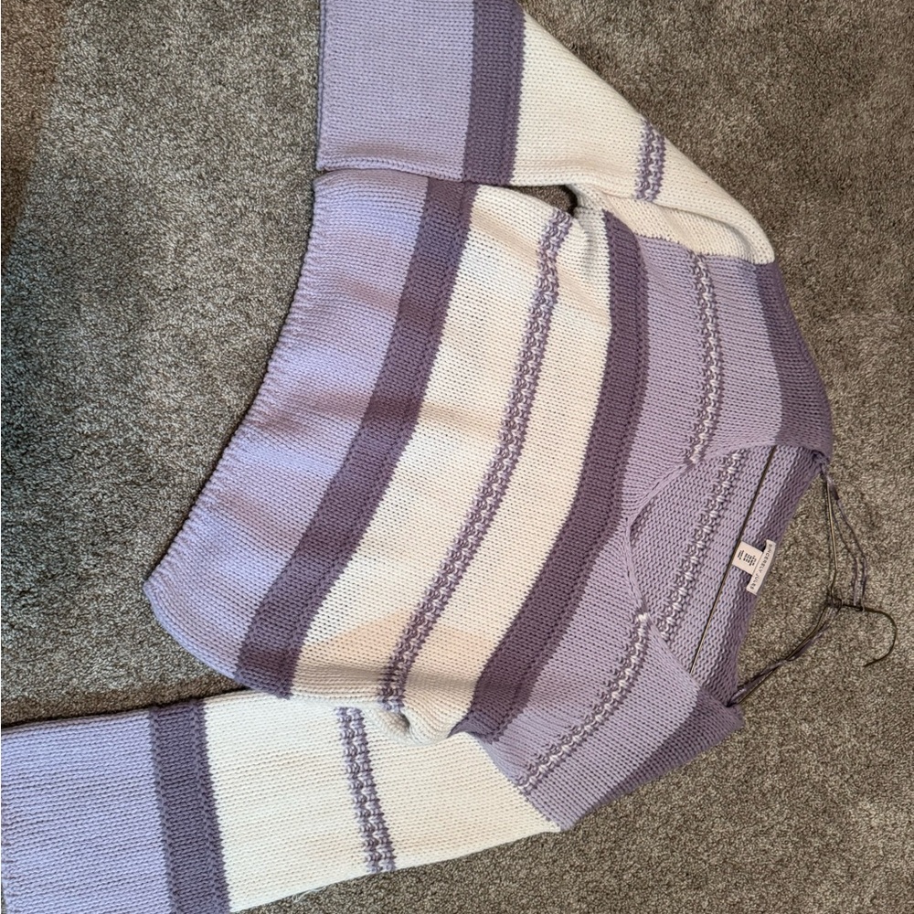 Sincerely Jules Purple and White Striped V-Neck Sweater